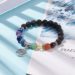 Bracelet extensible en pierre de lave naturelle et pierres mélangées avec mauvais œil au chalumeau&nbsp;BJEW-JB08321-02