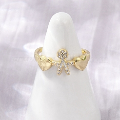 Verstellbare Manschettenringe aus Messing mit Mikropavé und Zirkonia für Damen&nbsp;RJEW-C129-11G