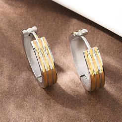 Pendientes de aro con rayas bicolor de acero inoxidable 304&nbsp;EJEW-L307-03GP