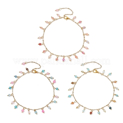 3 Stück 3 Farben gefärbter und erhitzter natürlicher Achat (gefärbt und erhitzt) facettierte runde Quaste 304 Edelstahl Kabelkette Fußkettchen&nbsp;AJEW-AN00744