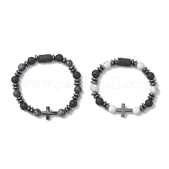 2 Stück Stretch-Armband aus natürlichem Lavagestein&nbsp;BJEW-JB13196