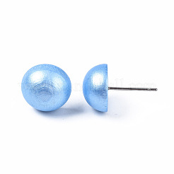 Boucles d'oreilles en bois de schima demi-rond perlé pour fille femme&nbsp;EJEW-N048-001-05