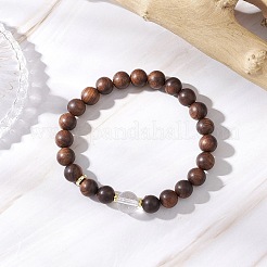 Bracelets extensibles en perles rondes en bois de padouk africain naturel et cristal de quartz pour femmes&nbsp;BJEW-JB11929-02