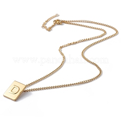 Collier pendentif rectangulaire en acier inoxydable avec lettre initiale pour hommes et femmes&nbsp;LS-NJEW-E090-01G-04