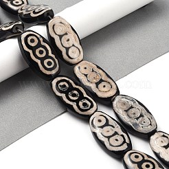 Fili di perline dzi ovali con motivo a 3 occhio in stile tibetano&nbsp;G-NH0001-14A