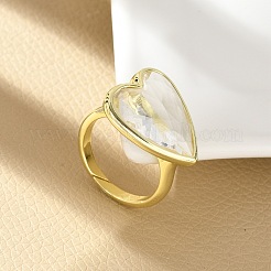Bagues en laiton avec cristal de quartz naturel en forme de cœur&nbsp;RJEW-D304-01G-F