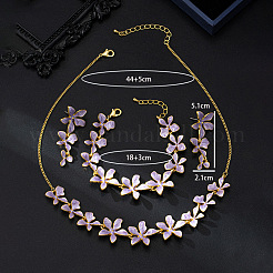 Collana con ciondolo in ottone smaltato a forma di fiore e orecchino a perno e bracciale a maglie&nbsp;FS-WG6CF2D-03