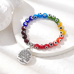 Braccialetti elasticizzati in muratura del malocchio fatti a mano in lega rotonda da 7 colore da 8 mm&nbsp;BJEW-JB10198-02