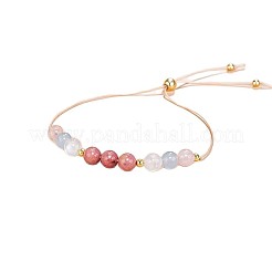 Verstellbare natürliche Rosenquarz & Aquamarin & Mondstein & Rhodonit runde Perlen Schiebearmbänder für ein gesundes Schwangerschaftsgeschenk&nbsp;FS-WG14B1D-01