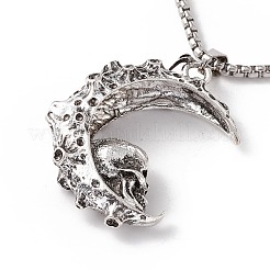 Collier pendentif en alliage croissant de lune avec tête de mort et chaînes en acier inoxydable 304&nbsp;NJEW-C007-05AS