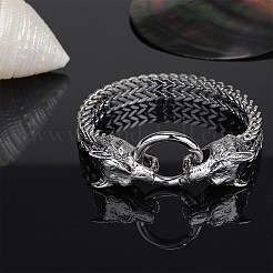 Pulsera de eslabones de lobo de acero inoxidable 304 con cadenas de malla para hombres y mujeres&nbsp;BJEW-SZ0002-65