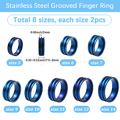 16 pièce 8 styles de bague rainurée en acier inoxydable&nbsp;RJEW-SC0001-26