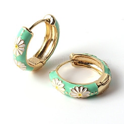 Orecchini a cerchio in smalto fiore margherita&nbsp;EJEW-G290-01G-C