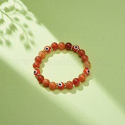 Bracelet extensible perlé rond en aventurine rouge naturelle et lampwork&nbsp;BJEW-JB08713-04