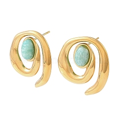 Orecchini a lobo da donna in acciaio inossidabile 304 e amazzonite naturale.&nbsp;SA-A003-03G