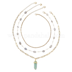 Collier à une couche avec pendentif en forme de balle pointue à double extrémité en aventurine verte naturelle&nbsp;NJEW-JN05477-02