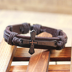 Bracciali in cordoncino intrecciato in ferro regolabili&nbsp;X-BJEW-P0001-02A