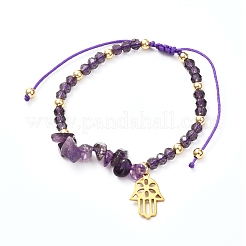 Braccialetto di perline intrecciate con charm mano di hamsa/mano di miriam&nbsp;BJEW-JB06933