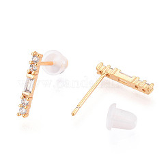 Orecchini a bottone rettangolari in ottone micro pavé di zirconi cubici trasparenti&nbsp;EJEW-T047-39G