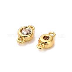 Breloques de connecteur rondes plates en laiton avec zircone cubique transparente&nbsp;KK-H515-02D-G
