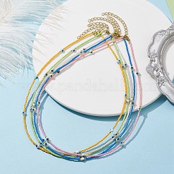 Collana con perline di vetro e malocchio lavorato a lume con fermagli in acciaio inossidabile 304 placcato oro 18k&nbsp;NJEW-JN04597