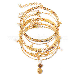 Legierung & Kunstperle runder Stern Ananas-Charme 5-lagiges Fußkettchen für Damen&nbsp;FS-WG8DB57-01