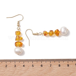 Ohrhänger aus natürlicher Süßwasserzuchtperle und natürlichem Bernstein&nbsp;EJEW-JE06961