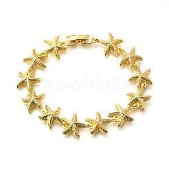 Braccialetti estivi in ottone con maglie a forma di stella marina da spiaggia&nbsp;BJEW-C118-04G