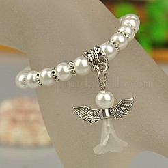 Pulseras ángel vestido de boda encantadores para niños&nbsp;BJEW-JB00727-19