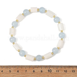 Braccialetti elasticizzati con perline rotonde da 8 mm di pietra di luna bianca naturale e perline a colonna di giada bianca tinta&nbsp;BJEW-JB14488