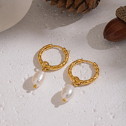 Orecchini pendenti a cerchio in acciaio inossidabile 304 con perle d'acqua dolce per donna&nbsp;DA5671