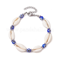 4 pz 4 colori conchiglie di ciprea e braccialetti di perline di lampwork con malocchio per le donne&nbsp;BJEW-TA00591
