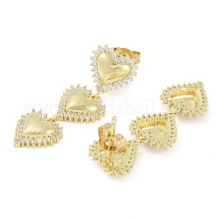 Pendientes de tuerca de circonita cúbica transparente con pavé de latón y corazón chapado en estante&nbsp;EJEW-Z059-05G