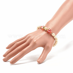 Bracelet extensible en perles rondes en bois naturel avec verre en forme de larme&nbsp;BJEW-JB07822
