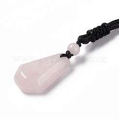 Collana con pendente esagonale in quarzo rosa naturale con cordino in nylon&nbsp;NJEW-G094-A02