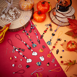 Kits para hacer correas de teléfono móvil con colgantes de aleación de esmalte y cuentas de acrílico/vidrio con temática de Halloween&nbsp;DIY-SC0031-90