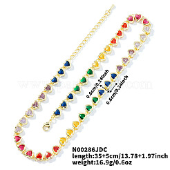 Messing bunte Strass Regenbogen Herz Tennis Halsketten für Frauen&nbsp;WY6885-1
