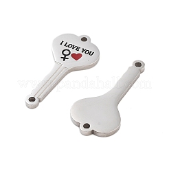 Breloques connecteurs clés en acier inoxydable 304 noir et émail brique réfractaire pour femme avec inscription « Je t'aime »&nbsp;STAS-Z078-18P