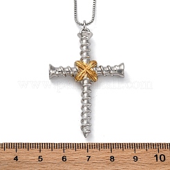 Colliers à chaîne avec pendentif en forme de croix à vis en laiton pour femmes et hommes&nbsp;NJEW-C067-06P