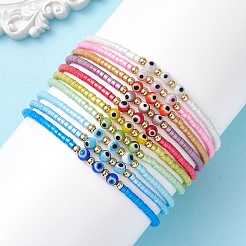 10 pulsera elástica de cuentas de vidrio de 10 colores&nbsp;BJEW-MZ00323