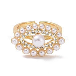 Anello a polsino aperto occhio di cavallo con zirconi cubici trasparenti con perle acriliche in rilievo&nbsp;RJEW-P032-13G