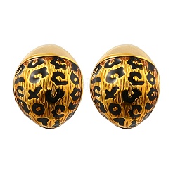 Orecchini a bottone in ottone e smalto con stampa leopardata per donna&nbsp;EJEW-U055-12B-G