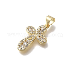 Pendentifs croix en laiton micro pavé de zircone cubique transparente&nbsp;KK-D431-042G