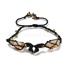 Bracciale con perline intrecciate con pepite di quarzo giallo naturale&nbsp;BJEW-B073-01C