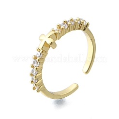 Anelli da donna aperti con micro pavé di zirconi cubici trasparenti in ottone&nbsp;RJEW-F179-07G