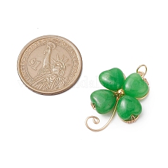 Gefärbte natürliche malaysische Jade mit Kupferdraht umwickelt Kleeblatt-Anhänger&nbsp;PALLOY-JF02972-02