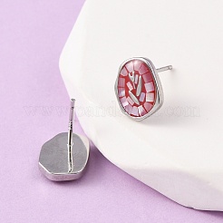 Pendientes ovalados de latón esmaltado&nbsp;EJEW-I322-04P