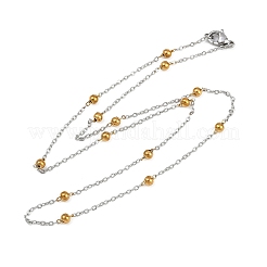 Collares de cadena de cable con cuentas redondas de 3 mm de acero inoxidable 304 para mujer&nbsp;NJEW-G177-03B-GP