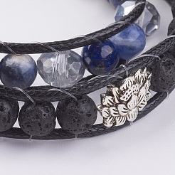 Wickelarmband aus natürlichem Sodalith und Lavastein&nbsp;BJEW-JB03612-01