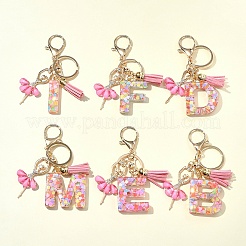 Porte-clés pendentif en résine pailletée transparente avec lettres A à Z&nbsp;KEYC-FZ00024-21